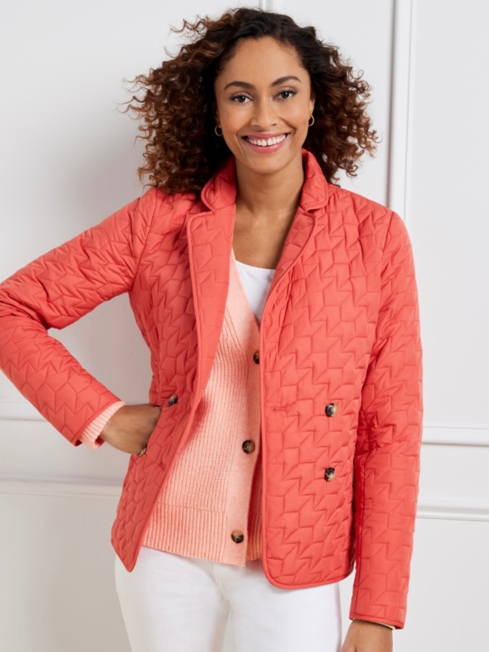 Talbots MP double-breasted quilted blazer in terracotta, worn once